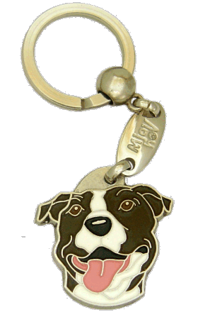 AMERICAN STAFFORDSHIRE TERRIER WHITE BRINDLE <br> (keyring, engraving included)